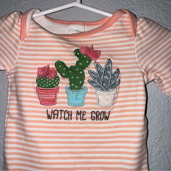 Kid's Starting Out Coral and White Striped Bodysuit with Cactus Design - Picture 3 of 6